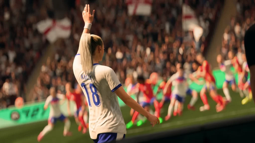 Partida de EA Sports FC 27 em estádio lotado