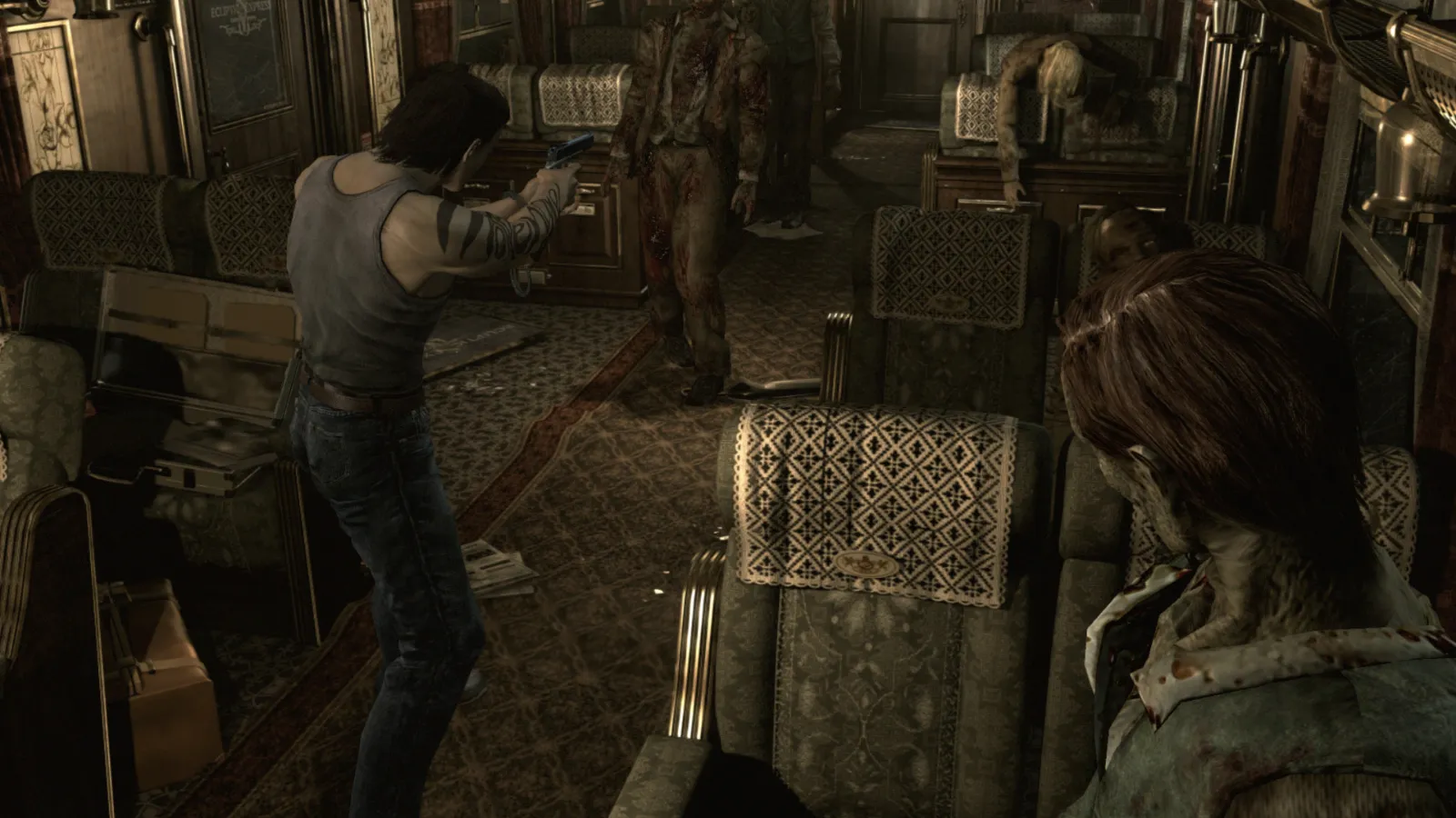 Billy Coen enfrenta um zumbi dentro do trem em Resident Evil 0