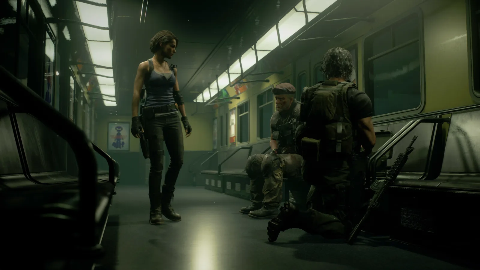 Jill Valentine apontando a pistola num beco no Resident Evil 3 de 2020