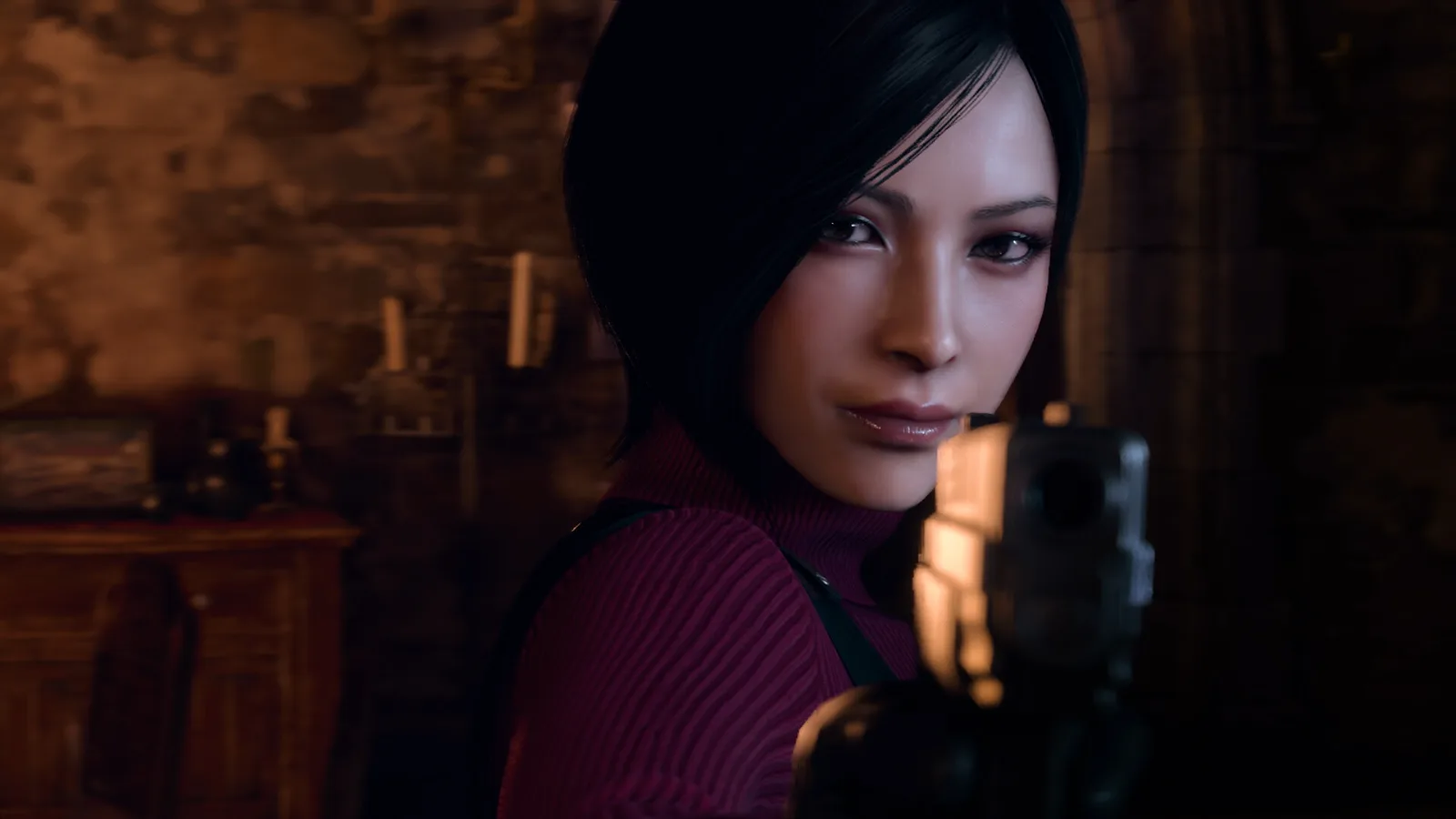 Ada Wong apontando uma pistola em Resident Evil 4 (2023)