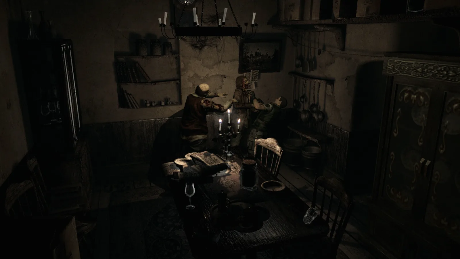Sala escura da mansão Spencer em Resident Evil HD Remaster