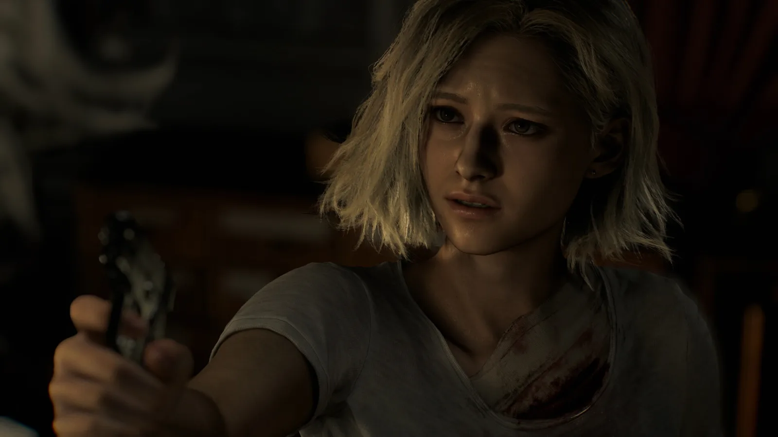 Grace Ashcroft segura uma pistola em cena de Resident Evil Requiem