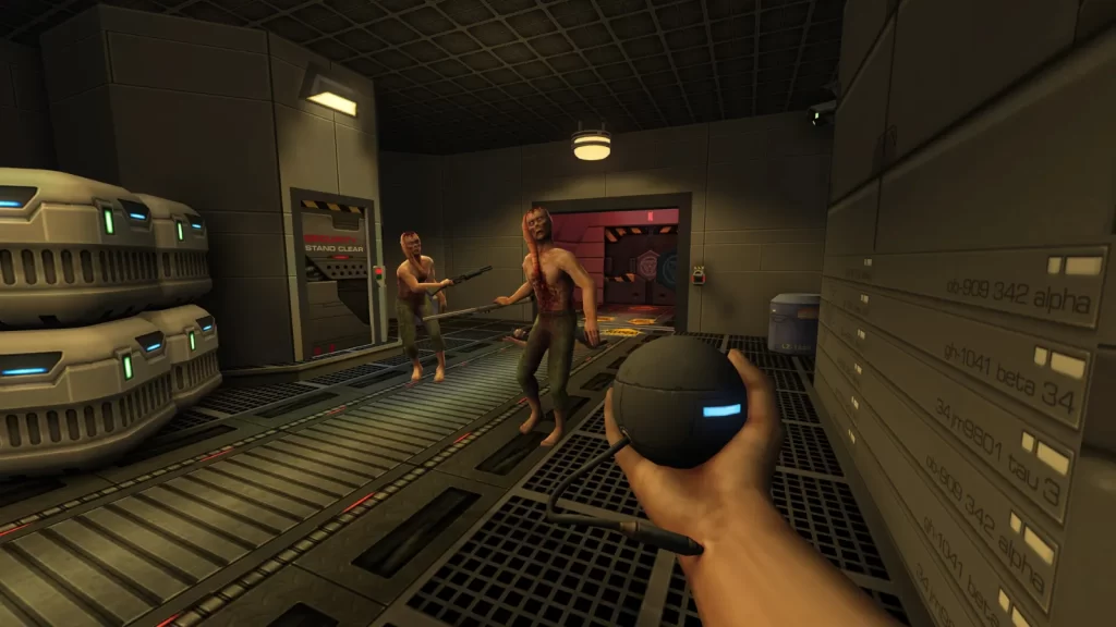 Corredor da nave em System Shock 2: 25th Anniversary Remaster