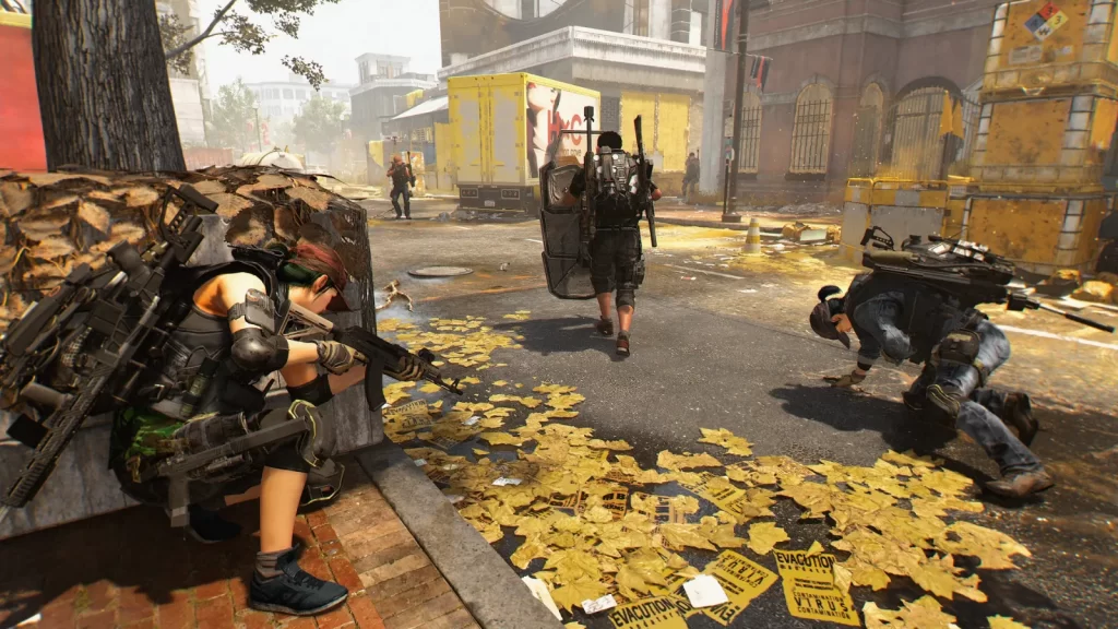 Agentes em combate numa rua de Washington em The Division 2
