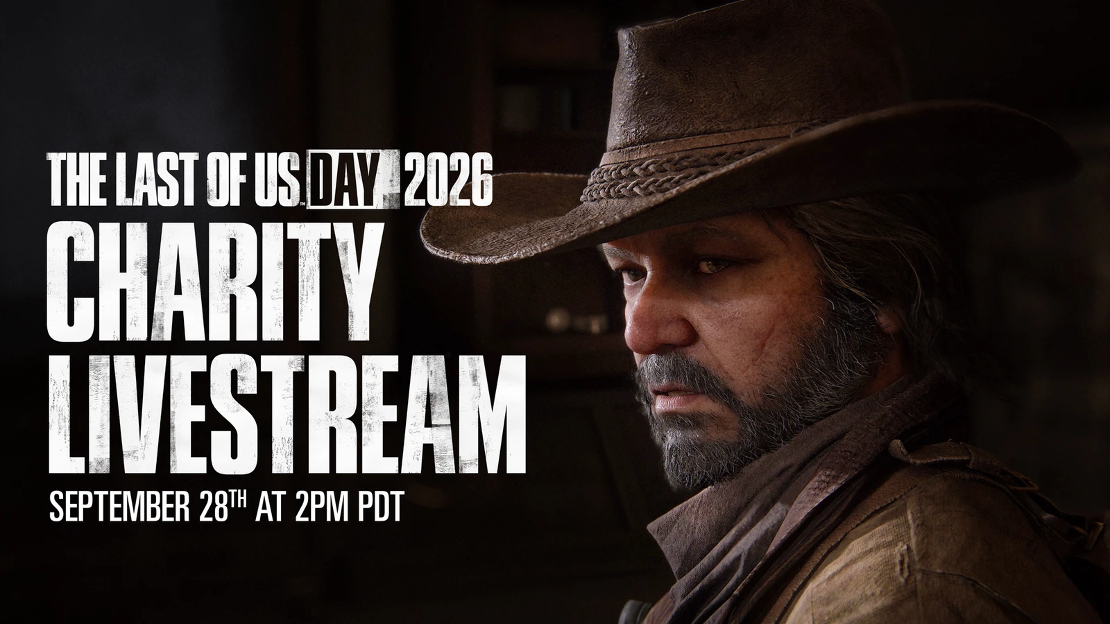 Arte da live beneficente do The Last of Us Day 2026 com Joel em primeiro plano
