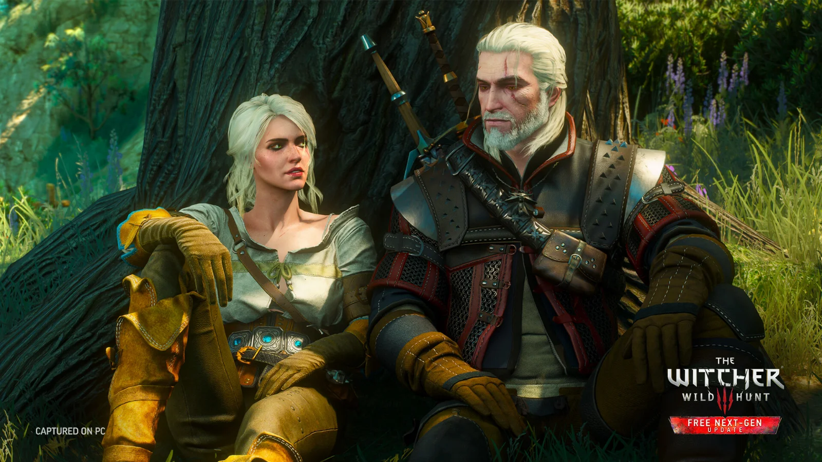 Ciri e Geralt sentados lado a lado em The Witcher 3: Wild Hunt